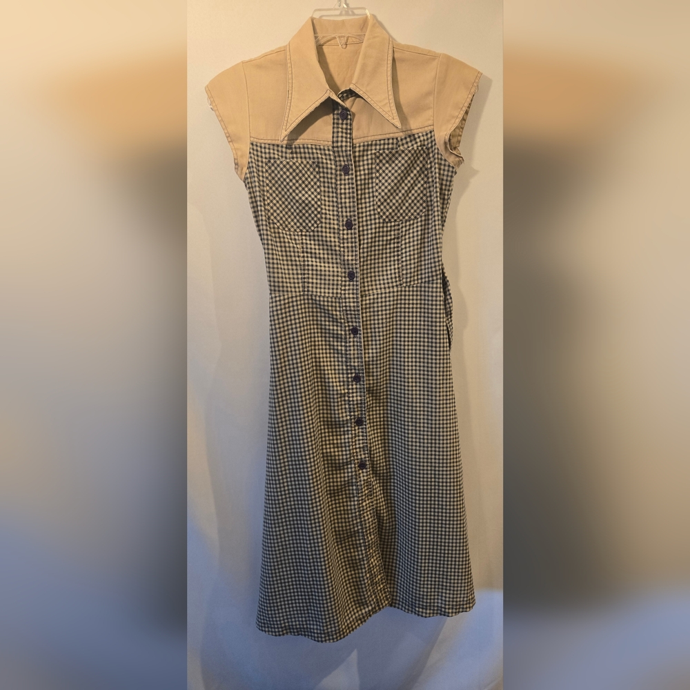 Vintage Pizelli Women's (Size 11-12, Black & Beige) Designer Plaid Midi Dress